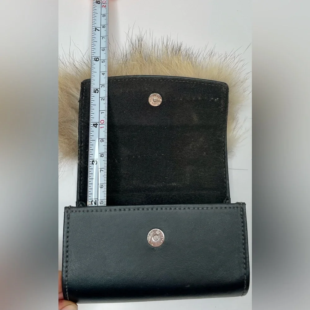 Fur Coyote Belt Purse Coin Purse Mini Wallet Leather Black Handmade USA